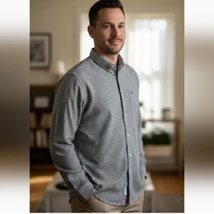 Chaps Men's Black and White Checkered Shirt Size X-Large (EUC)